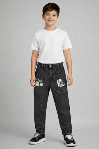 Image of Boys Cargo Pants, Kids Cargo Jeans with Pockets, Adjustable Waist, Stretch Denim Casual Pants for Boys