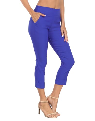 Image of HDE Pull On Capri Pant for Women w /Pockets Elastic Waist Cropped Work Pant