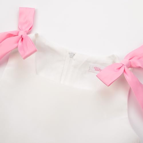 Uhnice Sleeveless Off White Princess Dress with Fixed Bow Straps for Toddler Girls Wedding Party Outfit3