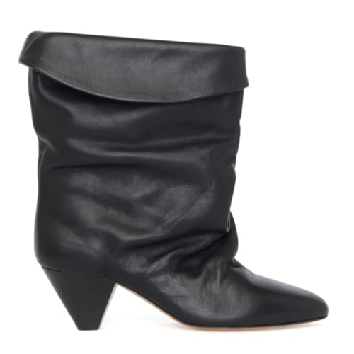 Women Slouchy Western Boots Suede Two-Toned Ankle Booties Almond Toe 2" Chunky Cone Heel Pleated Boots Wide Calf Pull On Covered Boots Office Party Fall Winter Dressy Cute Comfort 4-11 M US2