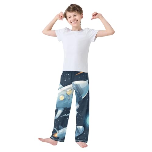 ZZXXB Space Airship Boys Long Pants Soft Trousers Elastic Waist Kids Lounge Bottoms with Pockets S-XL3