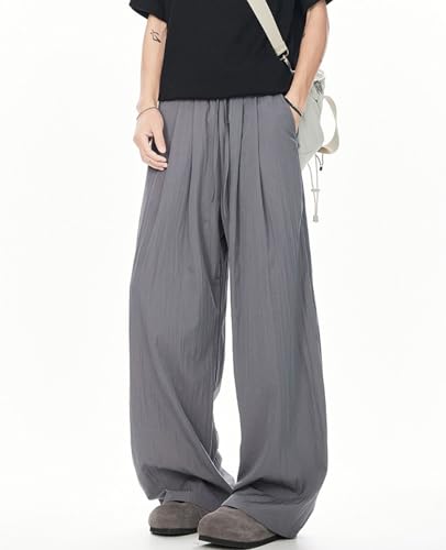 Mens Linen Pants High Waisted Wide Leg Trousers Casual Drawstring Baggy Sweatpants Beach Yoga Pants3