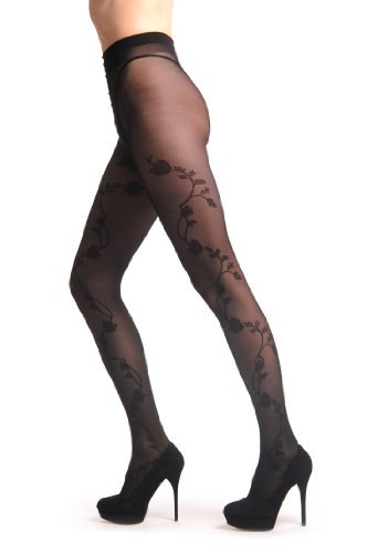 LissKiss Transparent With Black Climbing Roses On Both Sides 40 Den - Tights