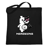 Pop Threads Dangan | Ronpa Monokuma 8bit Anime Shirt Canvas Tote Bag Black 15x15 inches
