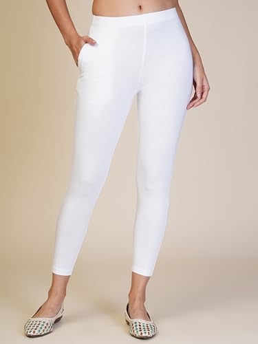 Image of ONE SKY Women Ankle Length Leggings | Premium Cotton Modal Spandex Blend | High Waist Stretchable & Bio-Washed Fabric | Colour-Lock | Ethnic Leggings for Women