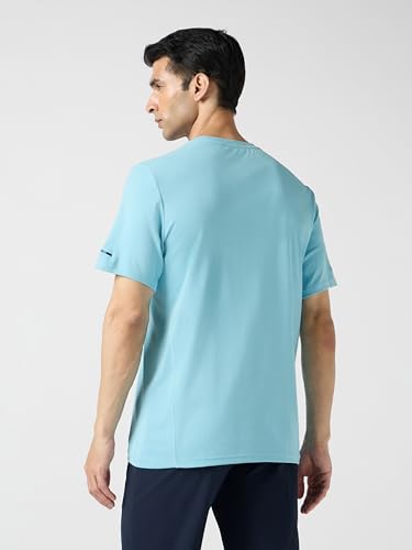 Image of TECHNOSPORT Men's Printed Slim Fit Henley Neck T-Shirt ELASTOLITE Half Sleeve Slip On Polyester for Gym Running Workout UPF50+ Anti Odour