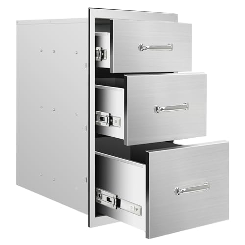 Image of Outdoor Kitchen Drawers 20 inch W x 27 inch H x 23 inch D Stainless Steel Triple Drawers with Ergonomic Handle for BBQ Island, Patio Grill Station & Outdoor Kitchen Cabinets