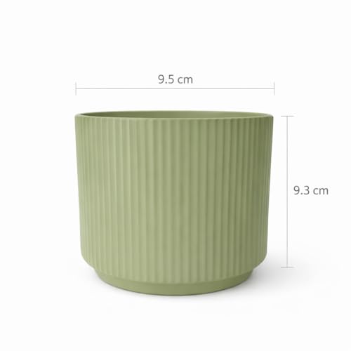 Image of Xtore Verdantique Ceramic Ribbed Planter | Soft-Tone Desk & Shelf Plant Pot for Home and Office - (Green, 1 Piece, Planter ONLY)
