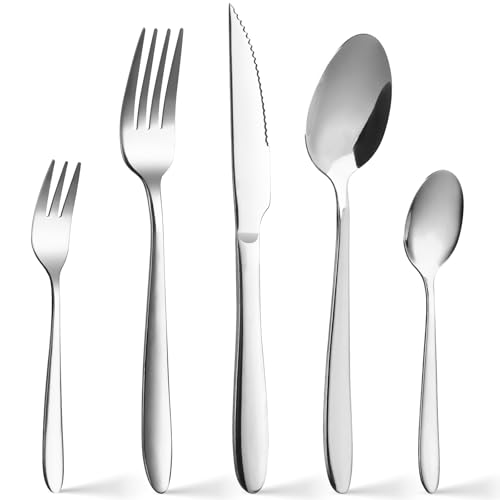 SWISON Set di posate per 12 persone 60 pezzi, Posate in acciaio inox, con cucchiaio forchetta e coltello, Argento lucido