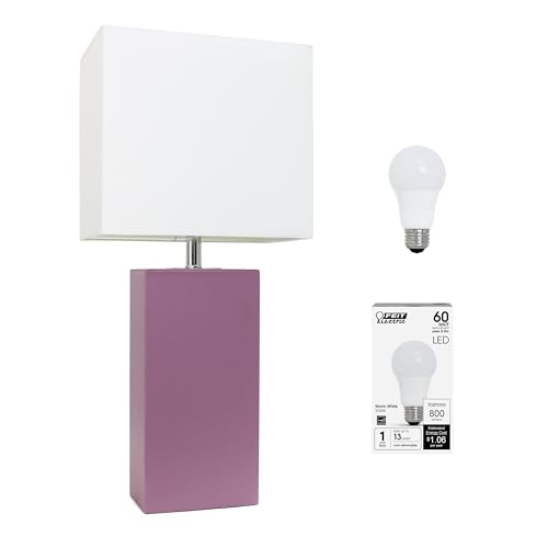 Elegant Designs LT1025-PRP-LB Modern Leather Wrapped Table Lamp for Living Room, Hallway, Entryway, Bedroom, Office, Purple, with Feit LED Bulb Included