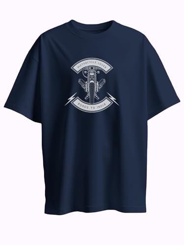 Image of T-Shirt for Men - 100% Cotton Ladakh Motorcycle Rider Half Sleeve Round Neck Graphic Print | Regular & Oversized Fit | 180 /220 GSM | S-5XL | Black, Navy Blue, Olive, Red, White