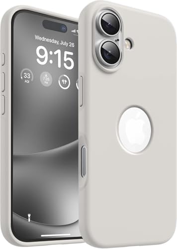Image of VONZEE Microfiber Logo Cut Cover Compatible with iPhone 16 Plus Case, Liquid Silicone Full Body 4-Layer Protective Cover, Shockproof with High Raised Camera Lips, Slim Durable Phone Case, Stone Grey