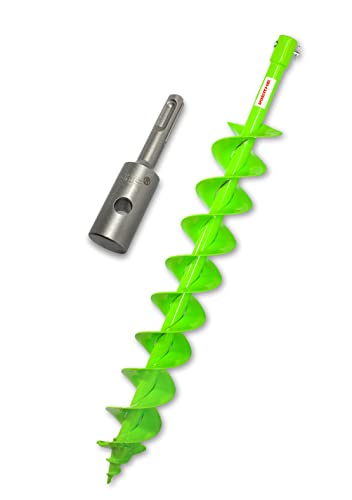 Broca WERHE® Profi de acero macizo, broca de tierra para taladradora de 100 mm de doble eje extremadamente robusta con adaptador SDS Plus - taladro de pila de pozo punta de perforación precisa.