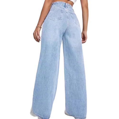 Straight Leg Jeans for Women,High Waisted Wide Leg Loose Microelastic Boyfried Denim Pants3