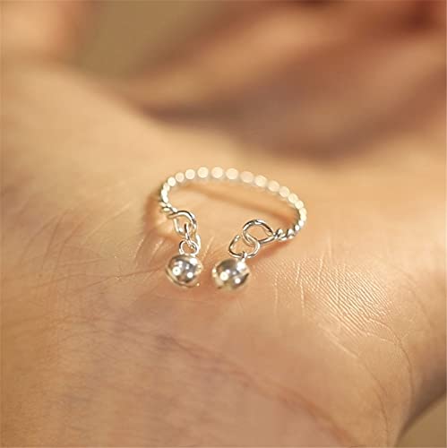 Dainty Ball Bell 925 Sterling Silver Adjustable Open Ring for Women Girls Expandable Boho Twisted Statement Finger Rings Comfort Fit Cute Charms Dangle Jewelry Christmas BFF Gift4