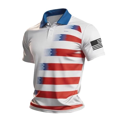 Collars and co, Mens Shirts, Men's American Flag Polo Shirt Patriotic Quick Dry Short Sleeve Performance Moisture Wicking Athletic Golf Shirts White 4XL