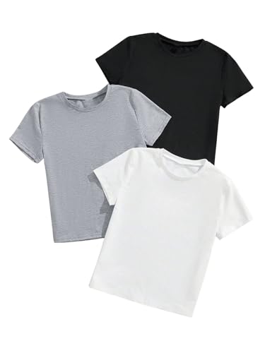 OYOANGLE Girl's 3 Pack Short Sleeve T Shirt Crew Neck Basic Solid Tee Top