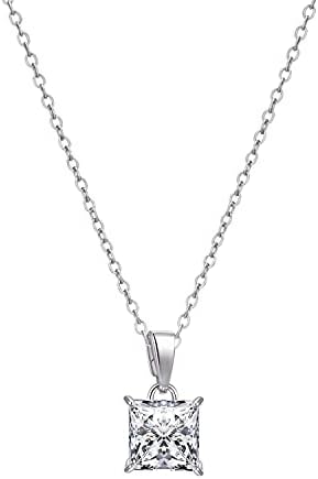 Square Cubic Zirconia Solitaire Simple CZ Pendant Necklaces Brides Wedding Bridesmaid Necklasses Dainty Silver Necklace For Women Jewelry Christmas Mother's Day Gifts