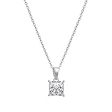 Dainty Silver Necklace For Women Square Cubic Zirconia Solitaire Simple CZ Pendant Necklaces Brides...