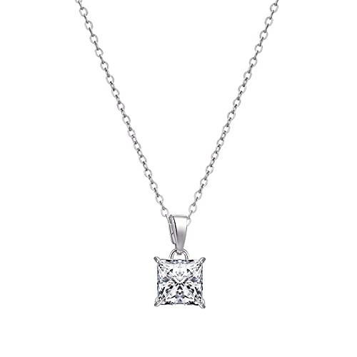 Square Cubic Zirconia Solitaire Simple Cz Pendant Necklaces Brides Wedding Bridesmaid Necklasses Dainty Silver Necklace For Women Jewelry Christmas Mother's Day Gifts #TOP10