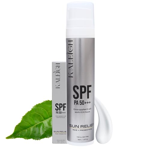 Image of KALEIGH Sunscreen SPF 50 PA+++ | Protection Against UVA & UVB | Water & Sweat Resistant, No White Cast, Non Greasy | Lightweight & Fast Absorbing for All Skin Types | Broad Spectrum Sun Relief Sunscreen for Men & Women| 50ml