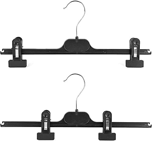 KAPCO Clip Hangers (10 Pack) (40cm wide) Black Plastic Adjustable Space Saving Clothes Organiser for Wardrobe, Kids Closet & Clothing Rail | Trouser, Skirt & Pant Hanging with Extender Clips and Hooks