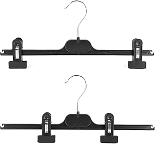 KAPCO Clip Hangers (10 Pack) (40cm wide) Black Plastic Adjustable Space Saving Clothes Organiser for Wardrobe, Kids Closet & Clothing Rail | Trouser, Skirt & Pant Hanging with Extender Clips and Hooks