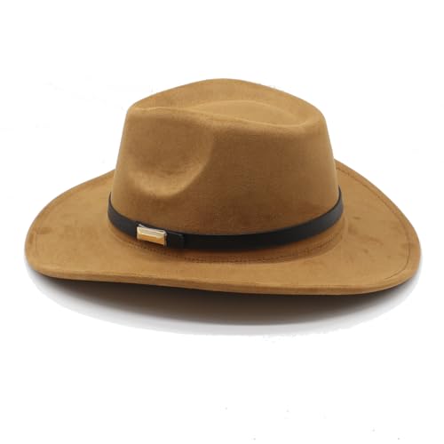Image of LIDHAY Cowboy Hat for Women Men Felt Wide Brim Cowgirl Hat Western Suede Hats for Cowboys and Cowgirls with Belt Buckle