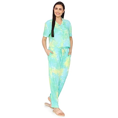 Image of Zivame Basics Knit Cotton Pyjama Set for Women - Medieval Blue