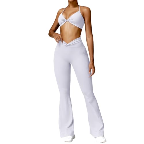 ABOCIW Ensemble d'entraînement 2 pièces pour femme - Soutien-gorge de sport à bretelles...