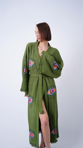 Handmade Evil Eye Boho Festival Kimono Boho Beachwear Beachwear Cover Up Ethnic Kimono Cardigan Bathrobe Morning Robe2