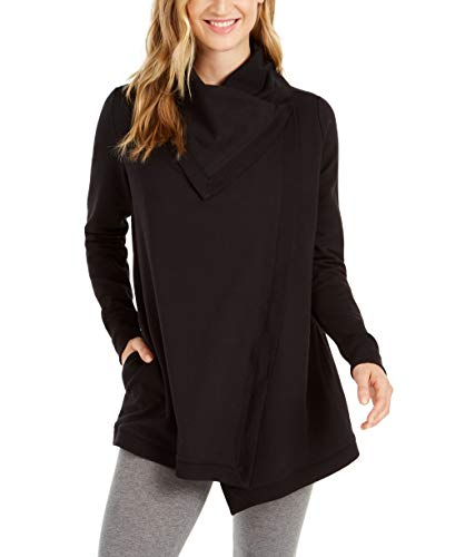 Ideology Women's Snap-Front Wrap Sweatshirt (Medium, Deep Black)