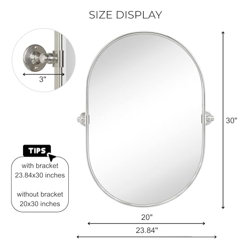 Image of TEHOME Oval Brushed Nickel Pivot Bathroom Mirror Pill Shaped Tilting Bathroom Vanity Mirror Metal Framed Adjustable Mirror, Overall 23.84 x 30 inches (Mirrror 20 x 30 inches)