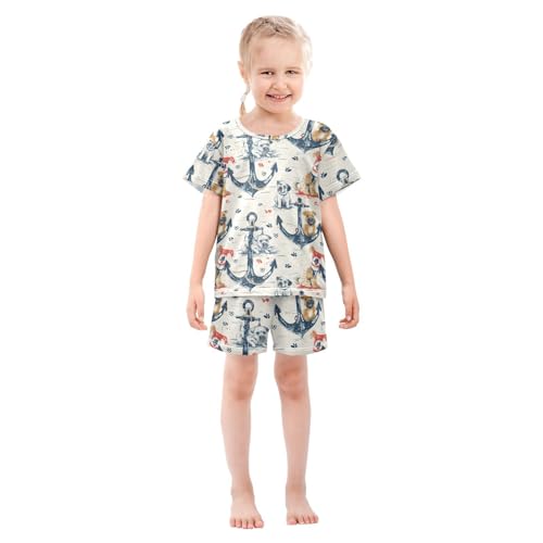 ALAZA Anchor and Dogs Pajama Set Short Sleeve Sleepwear Soft Lounge Nightwear3