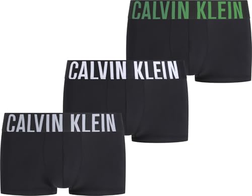 Calvin Klein Paquete de 3 calzoncillos Intense Power de tiro bajo para hombre, Cuerpos negros con logotipo gris brumoso, blanco, verde flor, X-Large