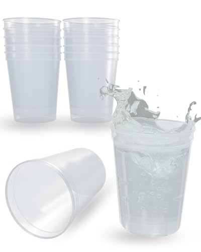 PartyPrints 10 Pack 16 oz Clear Reusable Blank Plastic Cups, Stadium Cups Bulk – BPA Free Dishwasher Safe, Party Colored Cups Perfect for Weddng, Birthday Graduation, Clubs