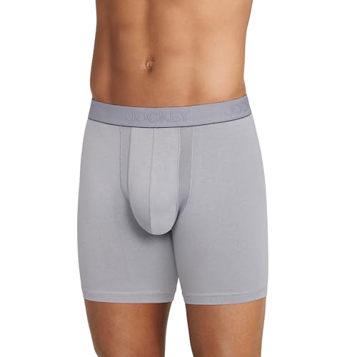 Jockey Men's Underwear Chafe Proof Pouch Cotton Stretch 6" Boxer Brief - 3 Pack, Just Past Midnight/Mid Grey/Black Out, L2