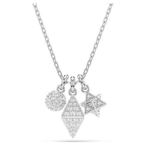 Swarovski Dextera - Collar con colgante de esfera y cubo chapado en rodio para mujer, color blanco, 38-45 cm Length, Cristal, Cristal