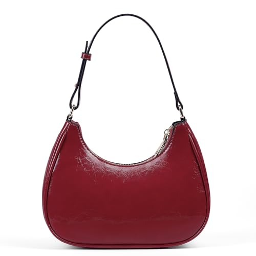 Image of Crescent Shoulder Bag Purse for Women Red Bag Faux Leather Hobo Handbag Solid Color Half Moon Crossbody Purse