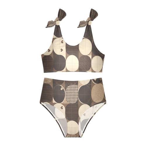 KLL Brown Houndstooth Girls' 2 Piece Bikini Set Quick-Dry Swimsuits Swimming Suits Adjustable Shoulder Strap3