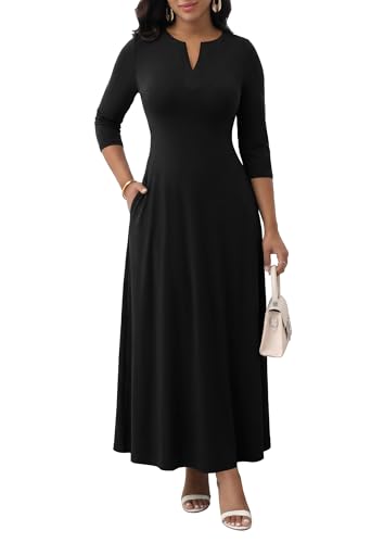 Image of MarryUP Women's V-Neck 3 /4 Sleeve Elegant Maxi Dress with Pockets Church Dresses 2026