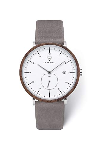 Preisvergleich Produktbild Kerbholz - Holzuhr für Herren - Anton - analoge Quarz Armbanduhr mit Datumsanzeige - Herrenuhr mit echtem Lederarmband - Schlichte Uhr für Männer mit Korpus aus echtem Holz, Ø 42mm