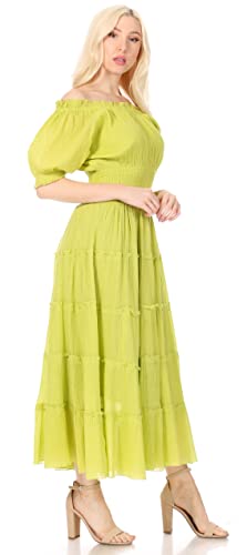 Image of Sakkas Cotton Crepe Smocked Peasant Gypsy Boho Renaissance Mid Length Dress