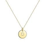 Bemoly Initial Necklace for Women Round 11MM Coin Disc Double Side Engraved Letter D Hammered Pendan