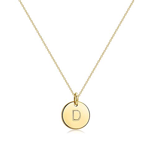 Befettly Initial Necklace Pendant 14K Gold-Plated Round Disc Double Side Engraved Hammered Choker