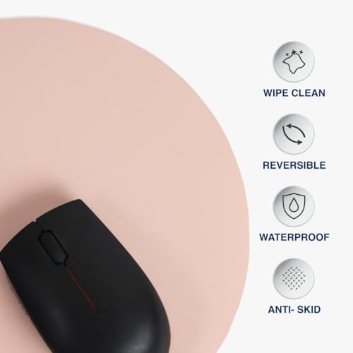 Image of Bellblock Round Mouse Pad | Computer Mouse Mat | Vegan PU Leather | Anti-Slip | Smooth Mouse Control | Spill-Resistant Surface | Pink & Green | Diameter 22 cm (Pack of 1)
