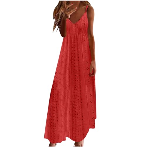 Ceboyel Vestido largo de verano con tirantes delgados florales para mujer, vestido largo de verano, sexy, bohemio, ropa de playa 2024, Rojo #49, M