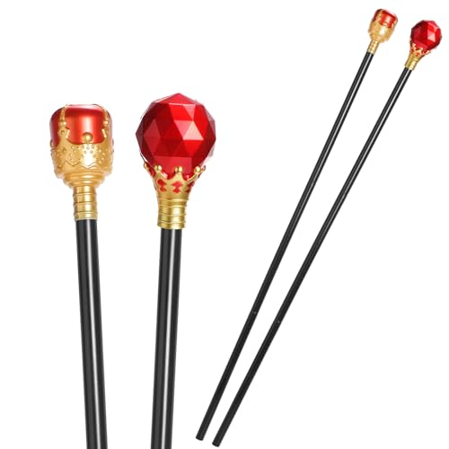 Ferreve 2 Pcs Adult Prom King Queen Scepter Set Royal Red Plastic Wand Princess Prince Scepter Wand Adult Prom Medieval Dress up Accessory(Red)