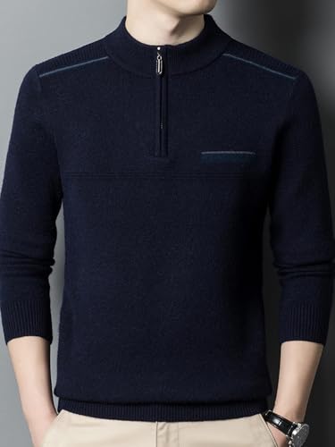 Winter Men's Half-High Collar Zippered Thickened Sweater,Casual Warm Middle-Aged Knitted Sweater4