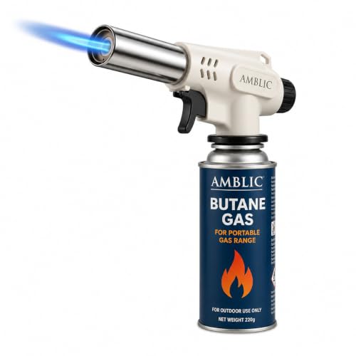 Image of Professional Kitchen Butane Torch Lighter, Refillable Blow Torch for Cooking, Adjustable Flame Creme Brulee Torch, Reverse Use for BBQ, Baking, Soldering & Camping (Butane Gas Not Included)